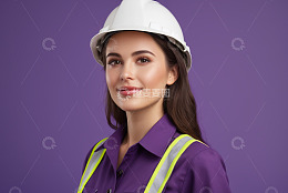 戴安全帽穿工装的女性工作照