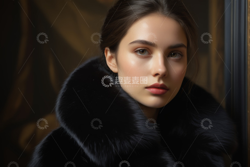 高清大图下载【趣麦麦图】身着皮草的年轻女性肖像