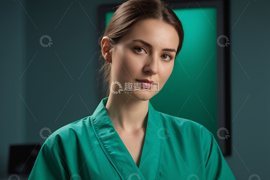 身着绿手术服的女性医护人员