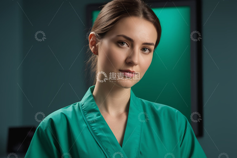 身着绿手术服的女性医护人员