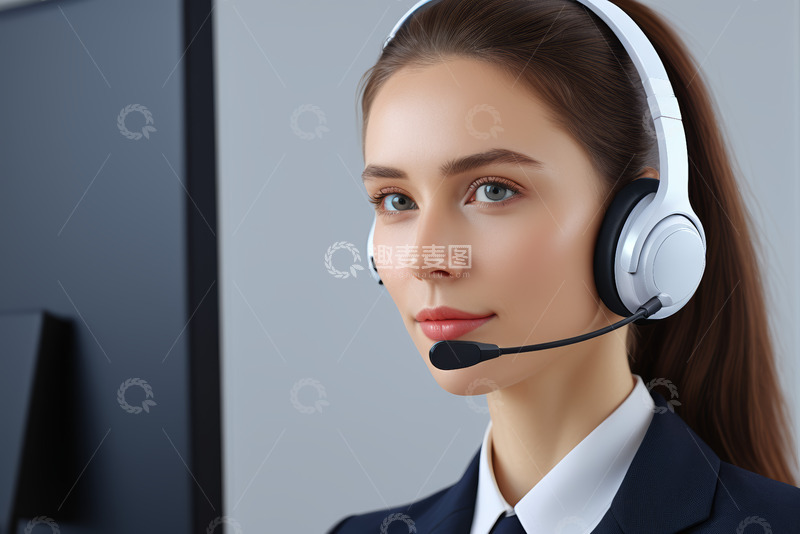 高清大图下载【趣麦麦图】戴耳机办公的职业女性