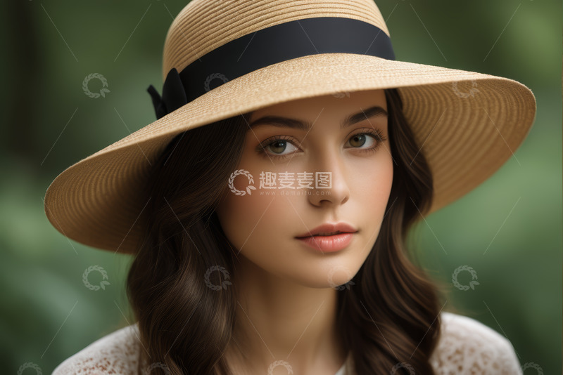 高清大图下载【趣麦麦图】戴草帽女子户外肖像