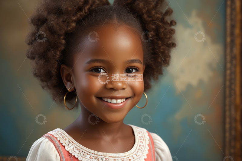 高清大图下载【趣麦麦图】微笑的非洲裔小女孩肖像