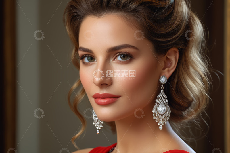 高清大图下载【趣麦麦图】戴华丽耳环的时尚女性肖像