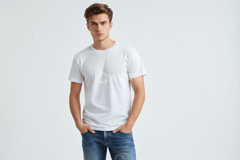 高清大图下载【趣麦麦图】穿白T恤的男士站姿形象