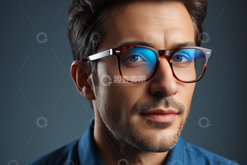 高清大图下载【趣麦麦图】戴眼镜男士特写肖像
