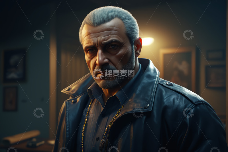 高清大图下载【趣麦麦图】穿皮夹克的中年男性肖像