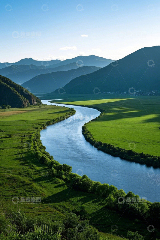 山间河流田园风光景色