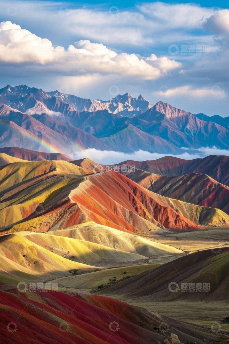 高清大图下载【趣麦麦图】彩色山脉与彩虹自然风光