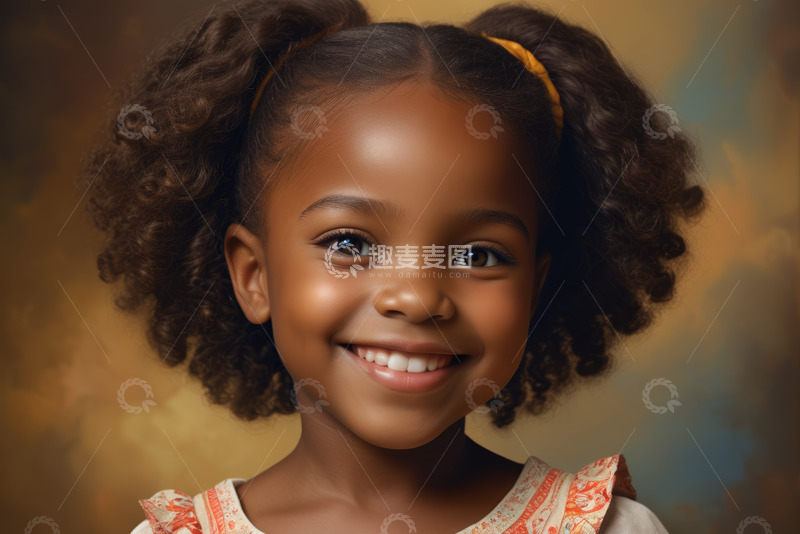 高清大图下载【趣麦麦图】微笑的非洲裔小女孩肖像