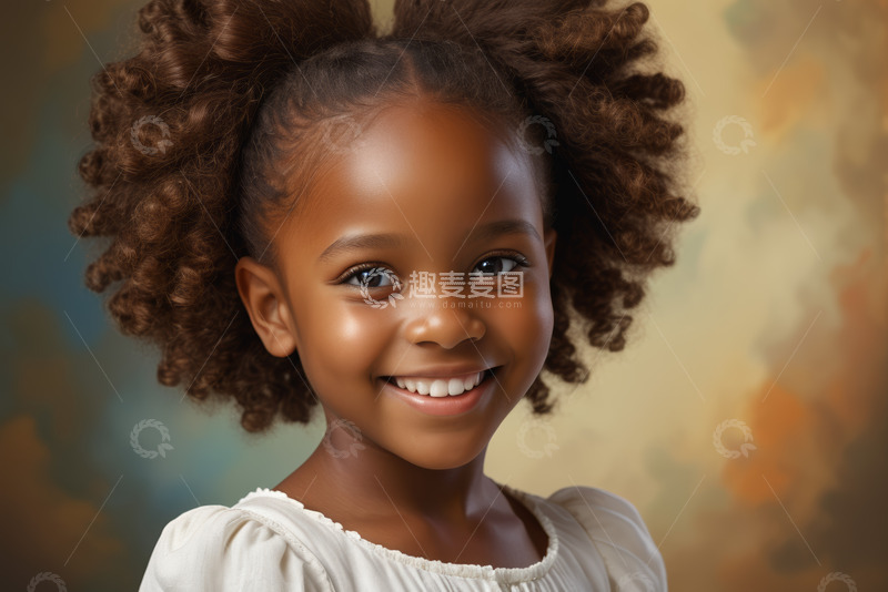 高清大图下载【趣麦麦图】微笑的非洲裔小女孩肖像