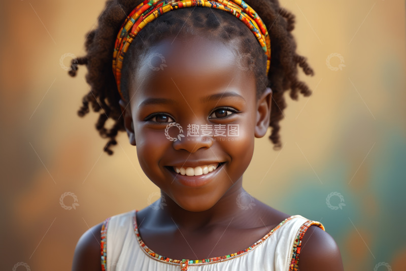 高清大图下载【趣麦麦图】微笑的非洲小女孩肖像