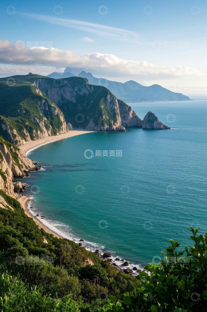 高清大图下载【趣麦麦图】海岸边山峦与沙滩风景