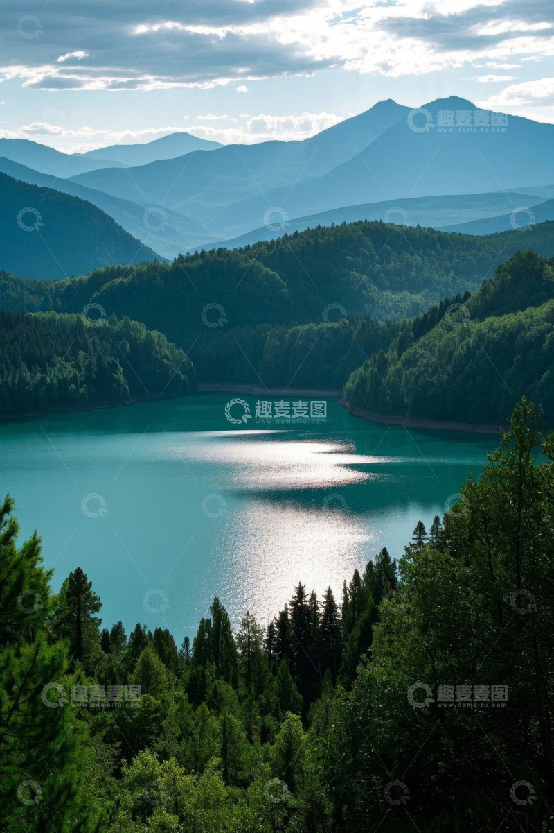 高清大图下载【趣麦麦图】山林环绕的湖泊风景