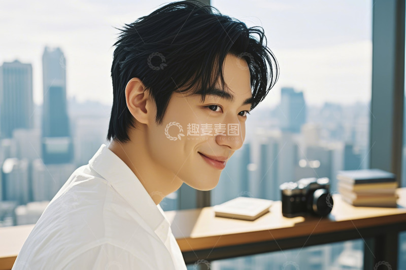 高清大图下载【趣麦麦图】窗边微笑男士特写