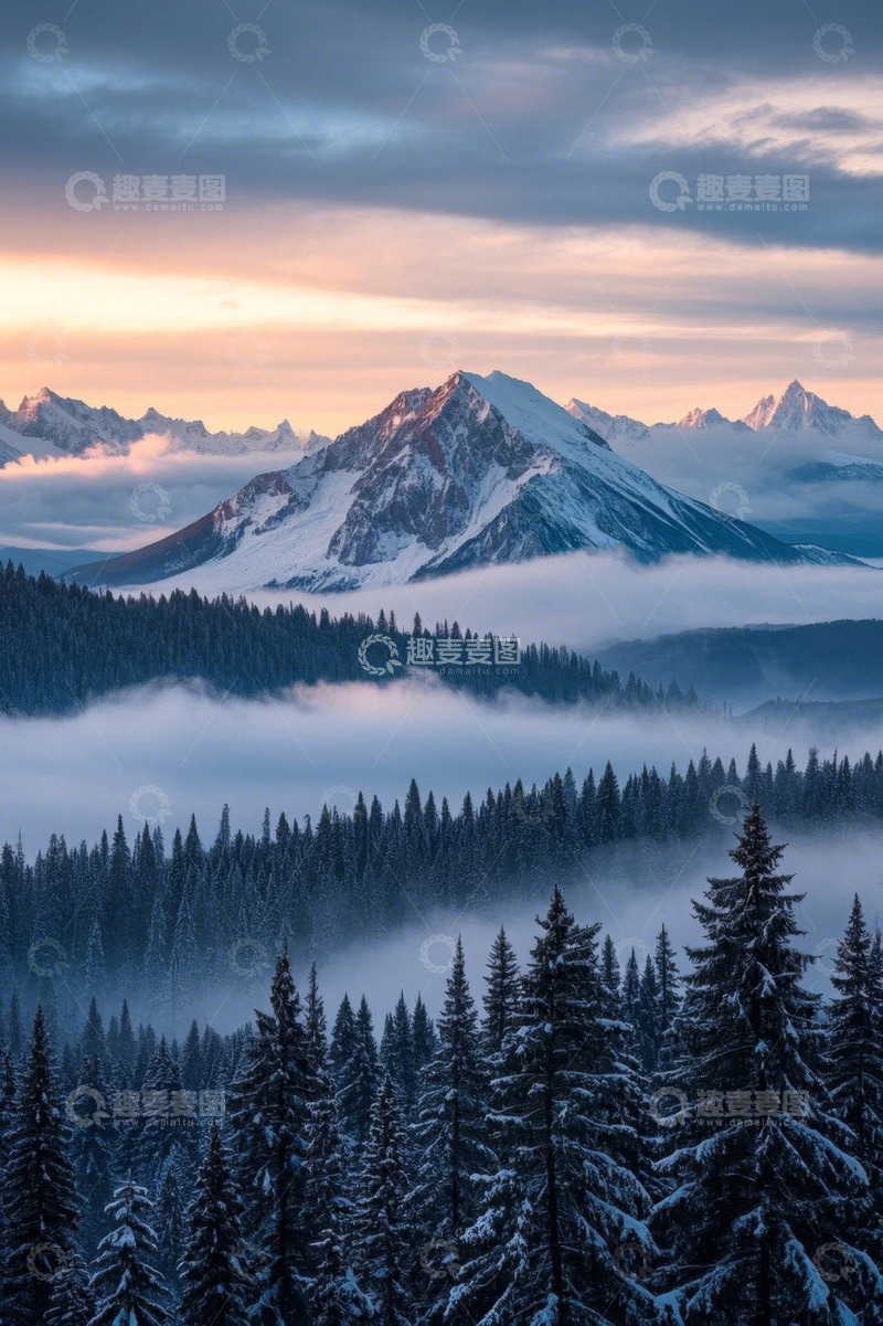 高清大图下载【趣麦麦图】雪山森林日出自然风光