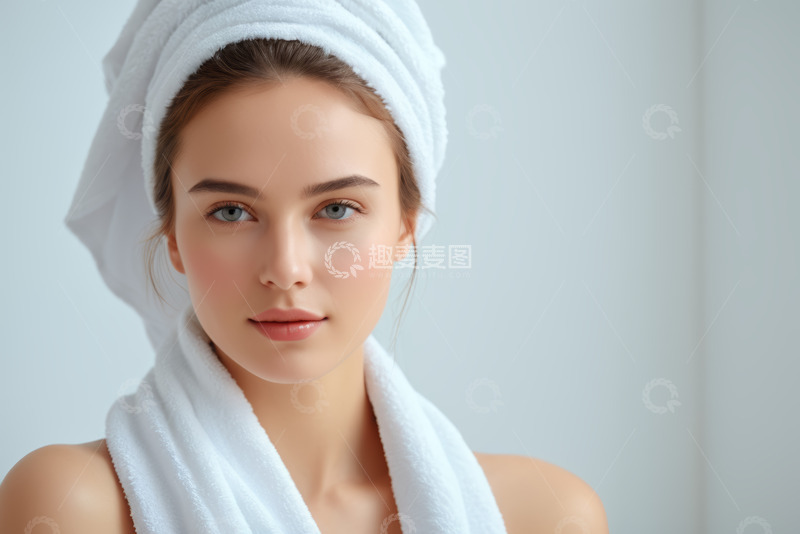 高清大图下载【趣麦麦图】裹浴巾包头的女性面部特写