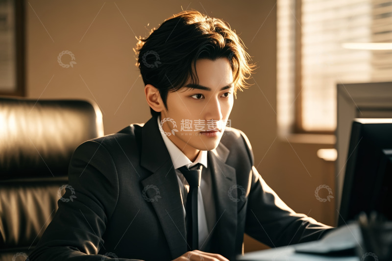 高清大图下载【趣麦麦图】商务男士办公专注神态
