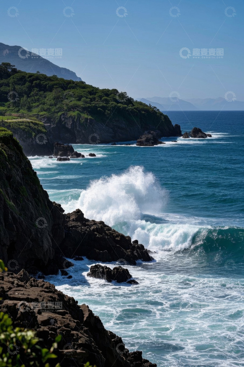 高清大图下载【趣麦麦图】海岸边海浪拍打岩石景观