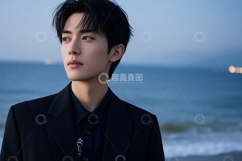 高清大图下载【趣麦麦图】海边身着西装的男子侧颜