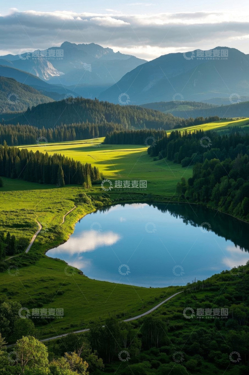 高清大图下载【趣麦麦图】山间草地湖泊自然景观