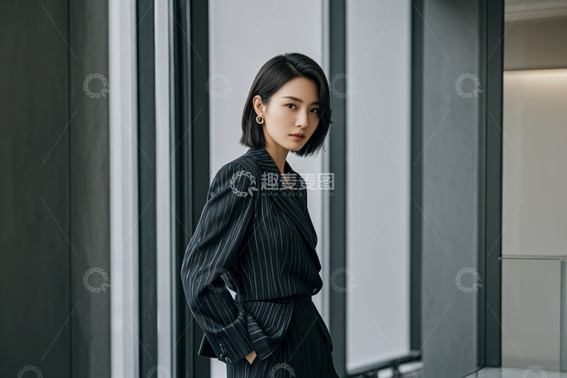 高清大图下载【趣麦麦图】职业女性身着西装侧立