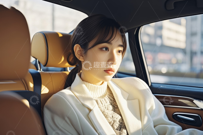 高清大图下载【趣麦麦图】车内坐着的年轻女性