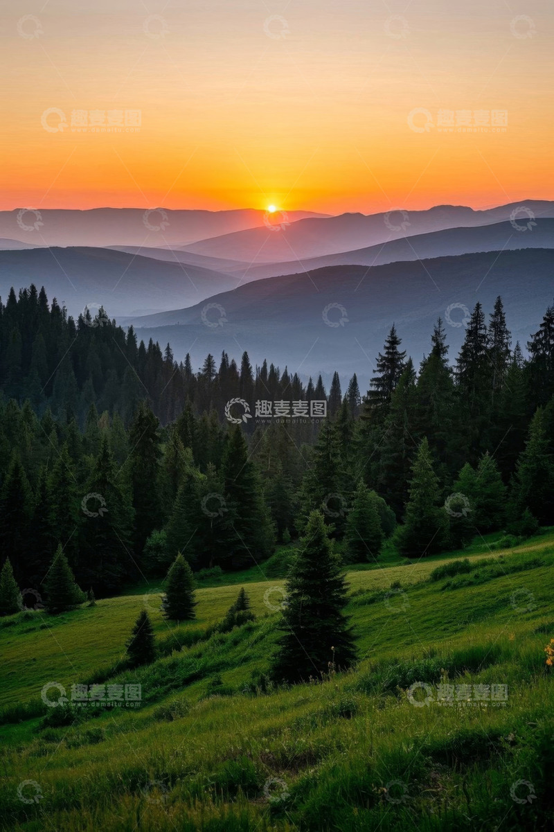 高清大图下载【趣麦麦图】山林间日落自然风光