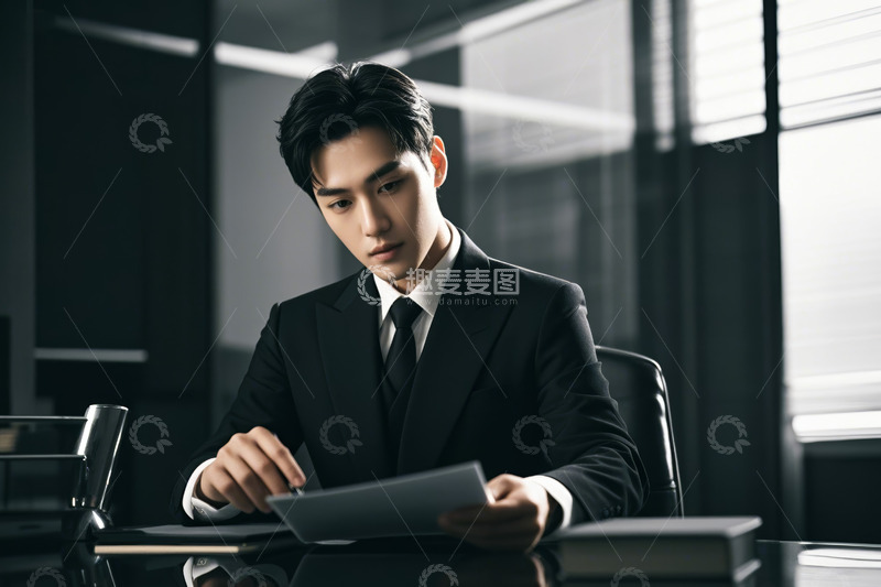 高清大图下载【趣麦麦图】商务男士办公桌前阅读文件