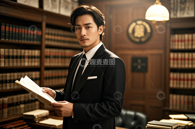 高清大图下载【趣麦麦图】西装男子在书房手持文件