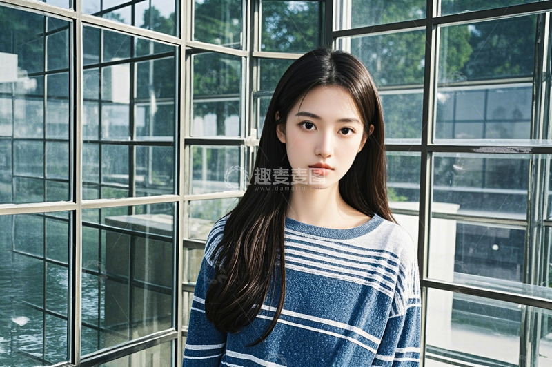 高清大图下载【趣麦麦图】窗边亚洲女子半身肖像