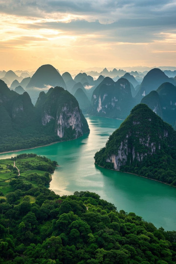 桂林漓江山水风光全景