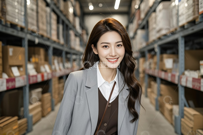 高清大图下载【趣麦麦图】仓库中微笑的商务女性