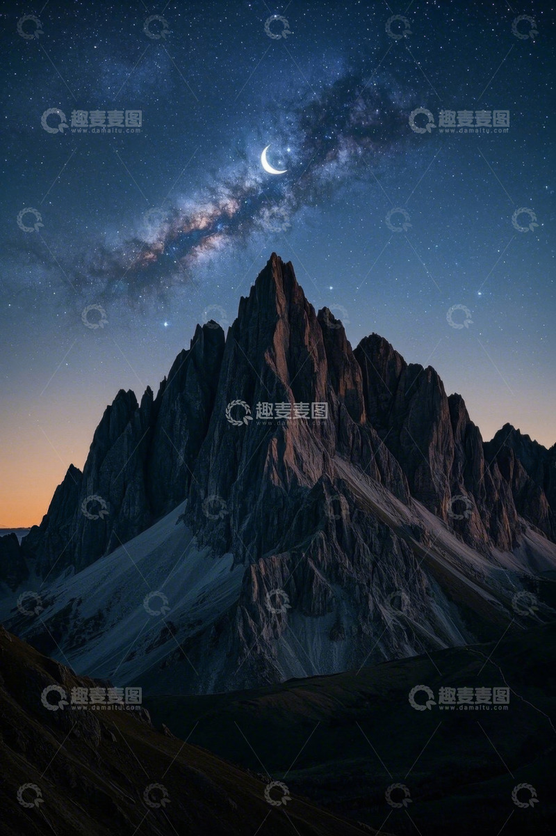 高清大图下载【趣麦麦图】夜空下的壮丽山脉景观