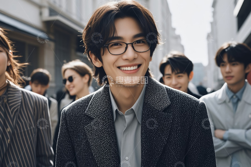 高清大图下载【趣麦麦图】街头微笑的时尚青年