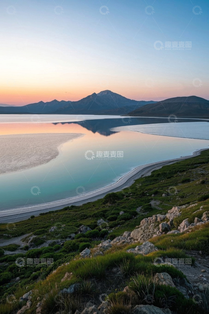 高清大图下载【趣麦麦图】湖边山丘自然风光全景