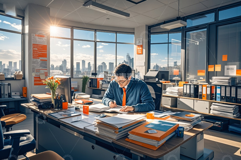 高清大图下载【趣麦麦图】办公室内男士伏案书写办公