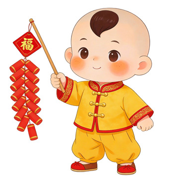 卡通新年喜庆娃娃儿童插画素材