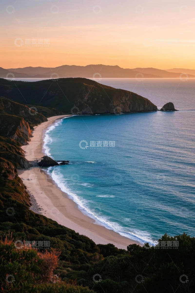 高清大图下载【趣麦麦图】黄昏时的海滩与山海景观