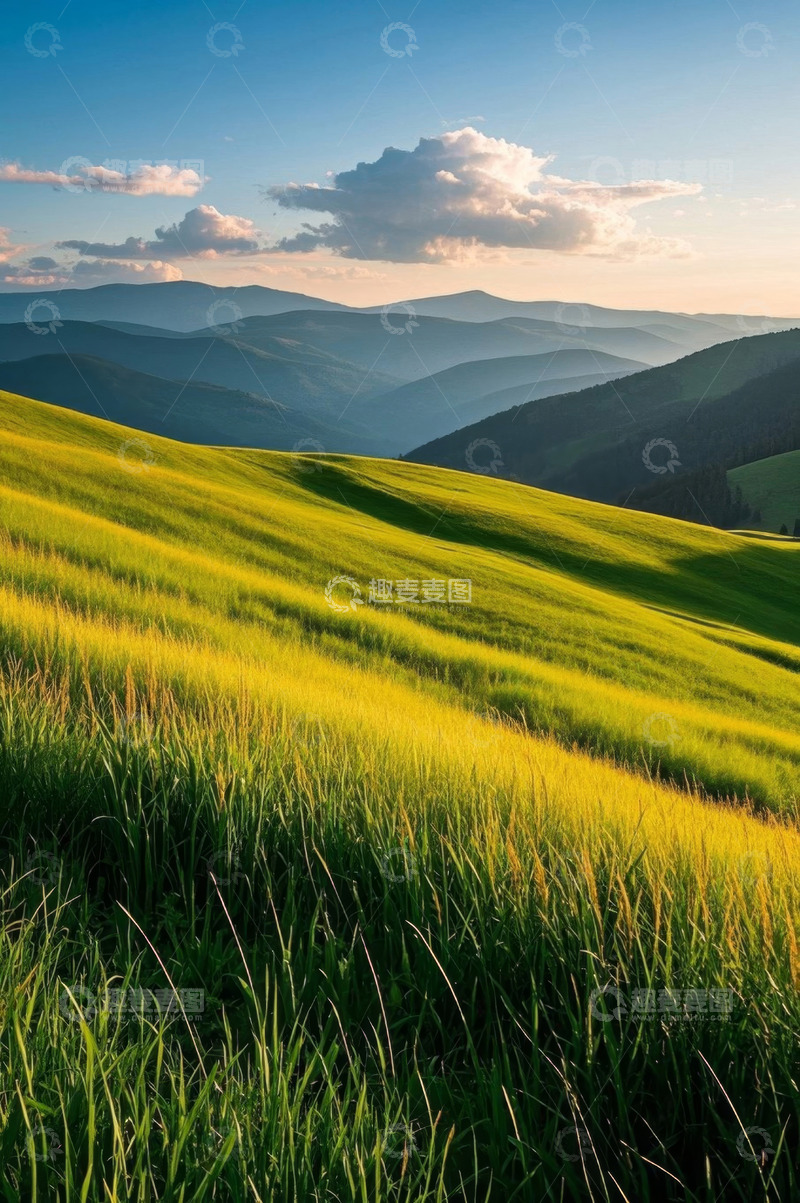 高清大图下载【趣麦麦图】绿色山丘与蓝天白云风景