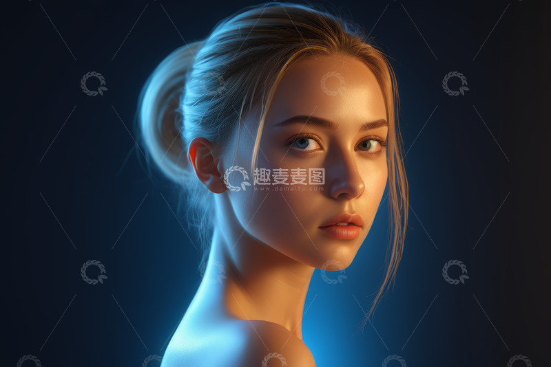 高清大图下载【趣麦麦图】金发女子特写肖像素材