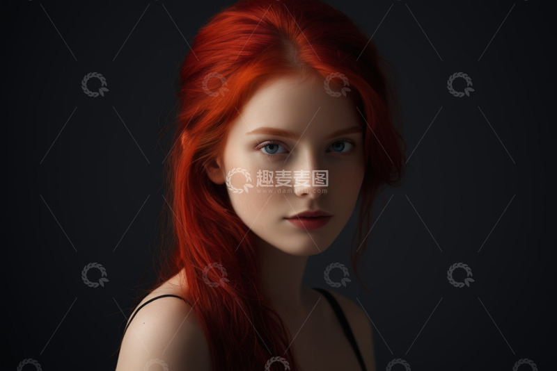 高清大图下载【趣麦麦图】红发女子特写肖像