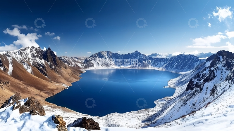 高清大图下载【趣麦麦图】蓝天下雪山湖泊风光摄影