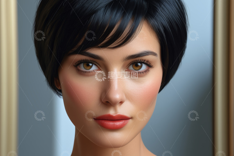 高清大图下载【趣麦麦图】短发女性面部特写