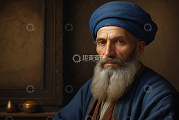 戴头巾蓄长须的男子肖像