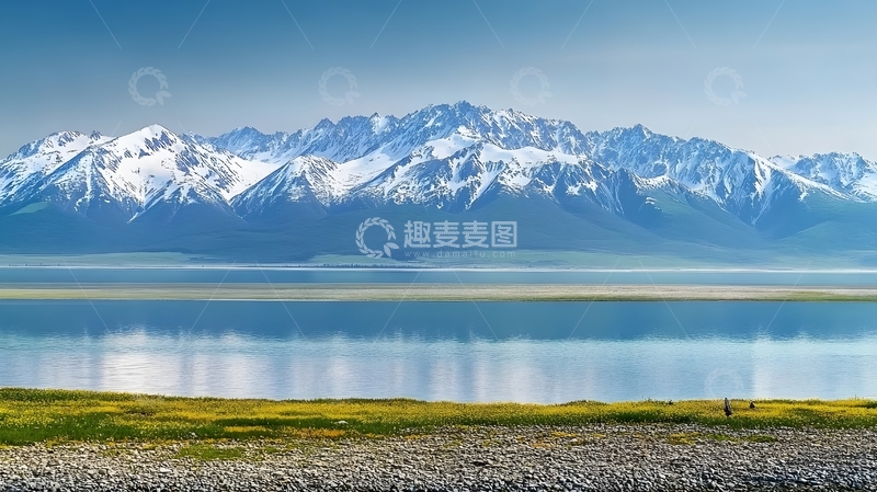 高清大图下载【趣麦麦图】蓝天雪山湖泊风光摄影