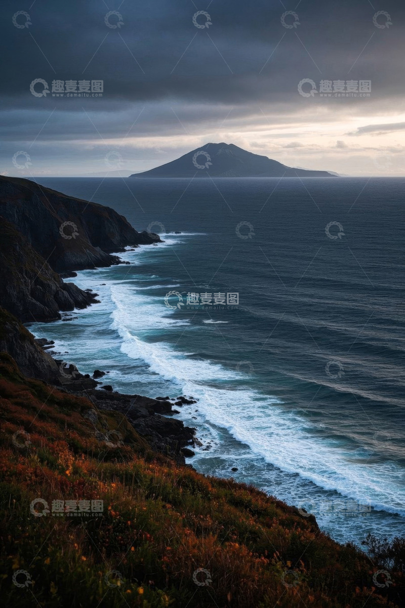 高清大图下载【趣麦麦图】海岸边远眺海岛自然风光