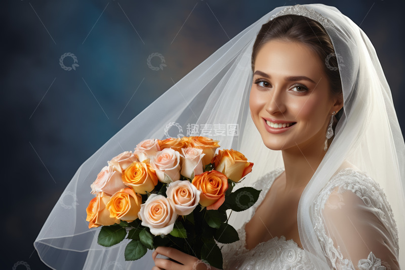 高清大图下载【趣麦麦图】手持花束的新娘特写