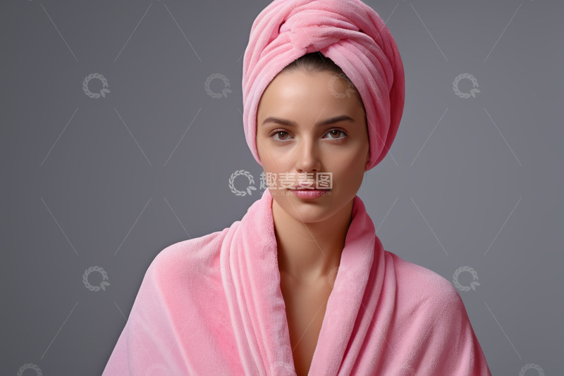 高清大图下载【趣麦麦图】裹粉色毛巾的女性特写