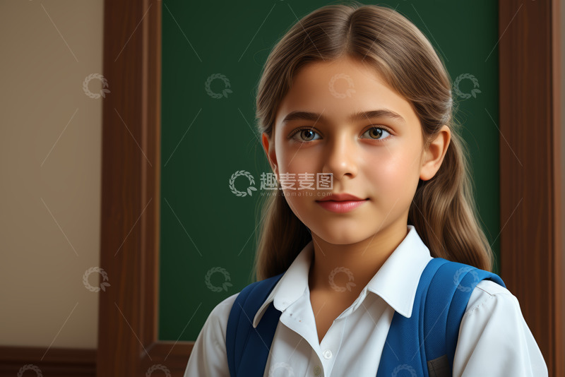 高清大图下载【趣麦麦图】穿校服背书包的女孩正面像